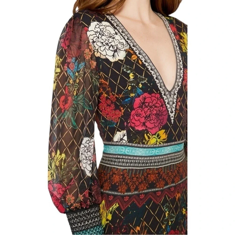 NEW Alice + Olivia Janey V Neck Flare Dress‎ in Mona Multi/Combo $595